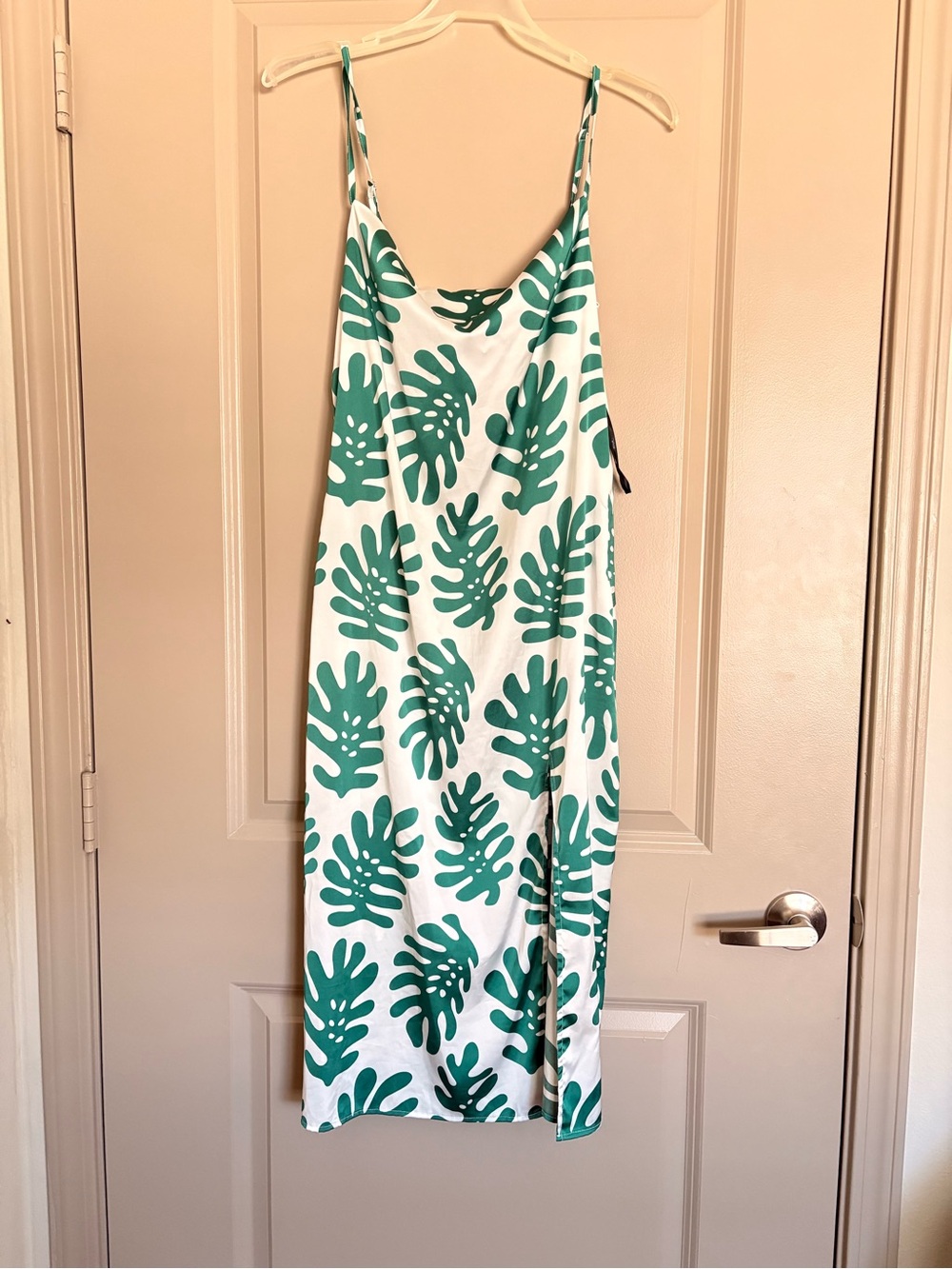 Forever 21 White Slip Midi Dress with Green Leaf Print